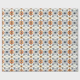 Italian Tile Gift Wrap, Terracotta Blue Pattern Presentpapper