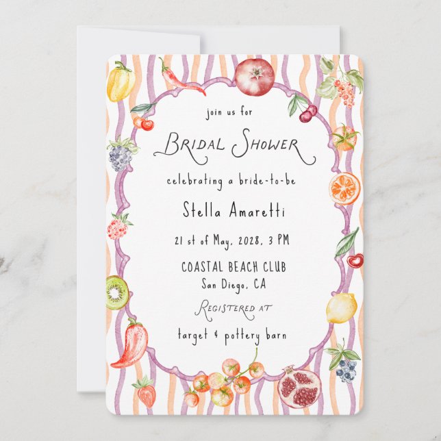 Italian Watercolor Rustic Bridal Shower Invitation Inbjudningar (Framsida)