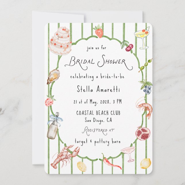 Italian Watercolor Rustic Bridal Shower Invitation Inbjudningar (Framsida)