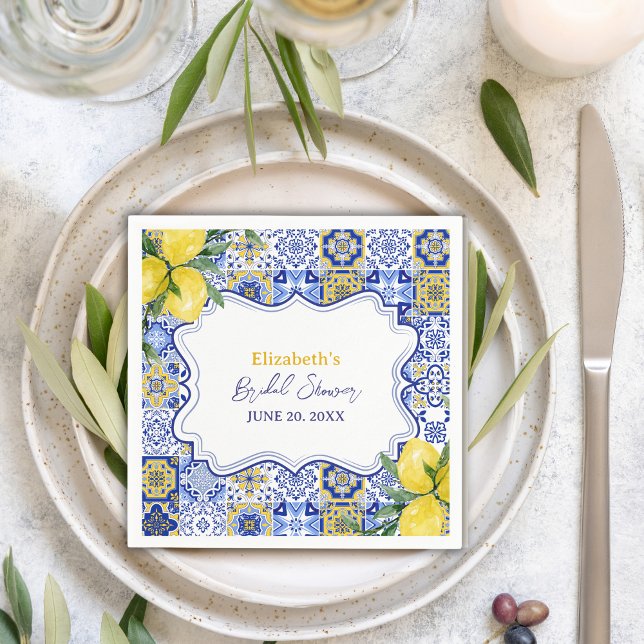 Italian watercolor tiles with lemon Bridal Shower Pappersservett (Skapare uppladdad)