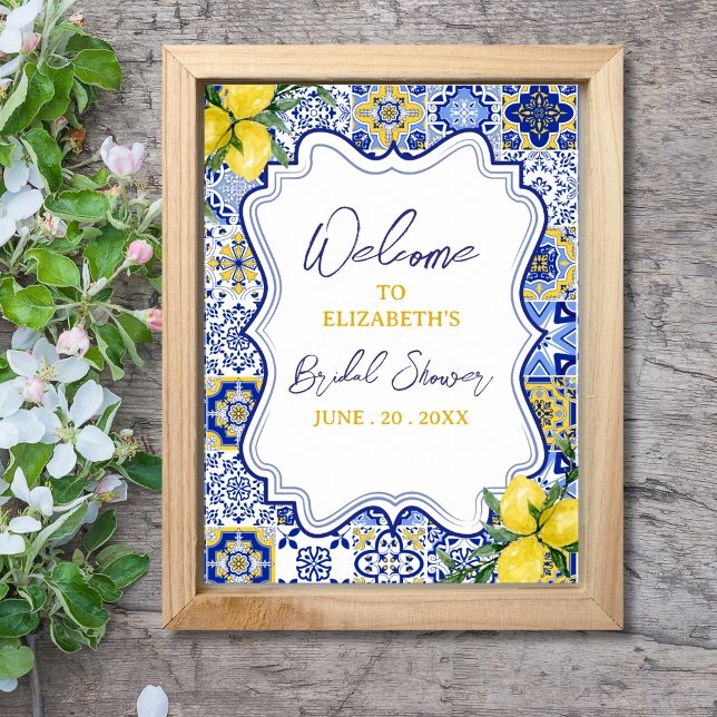 Italian watercolor tiles with lemon Bridal Shower Poster (Skapare uppladdad)
