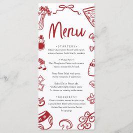 Italian Whimsical Red Hand Drawn Pizza Baby Shower Meny