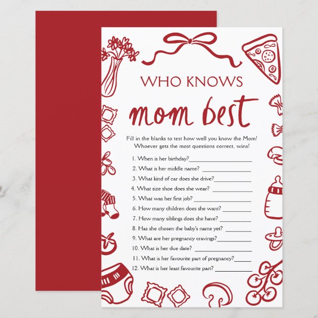 Italian Who Knows Mommy Best Baby Shower Game (Fram/baksida)