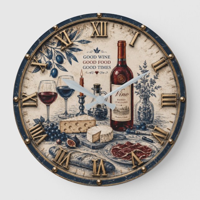 Italian Wine & Cheese Kitchen Decor Stor Klocka (Framsida)