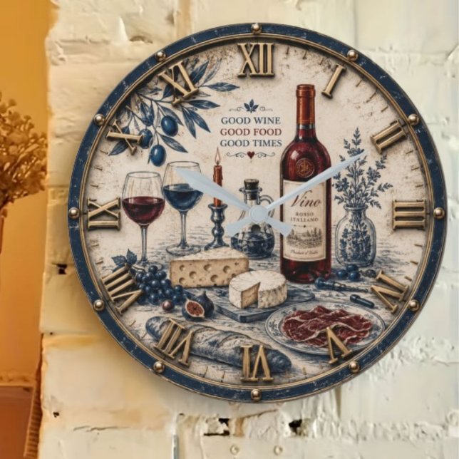Italian Wine & Cheese Kitchen Decor Stor Klocka (Skapare uppladdad)