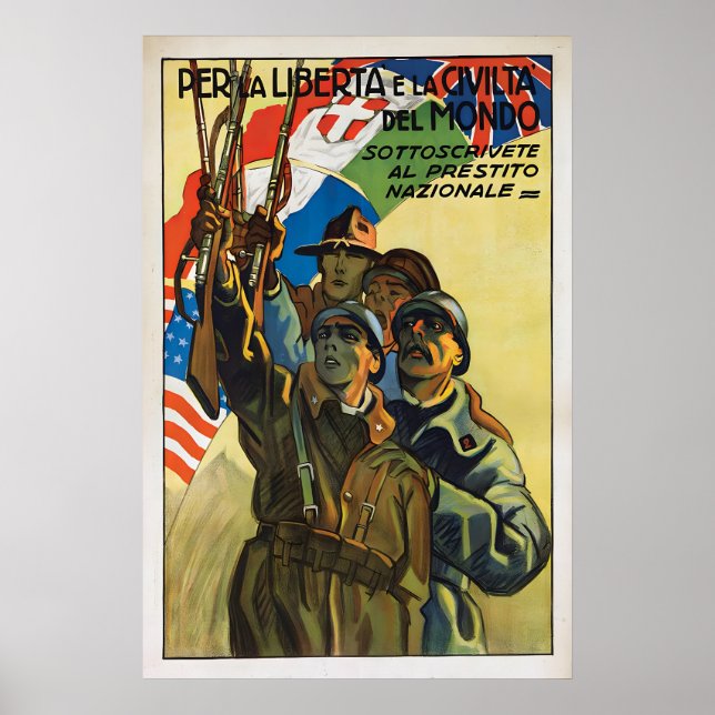Italian WWII Propaganda Poster Allied Support Art (Framsidan)