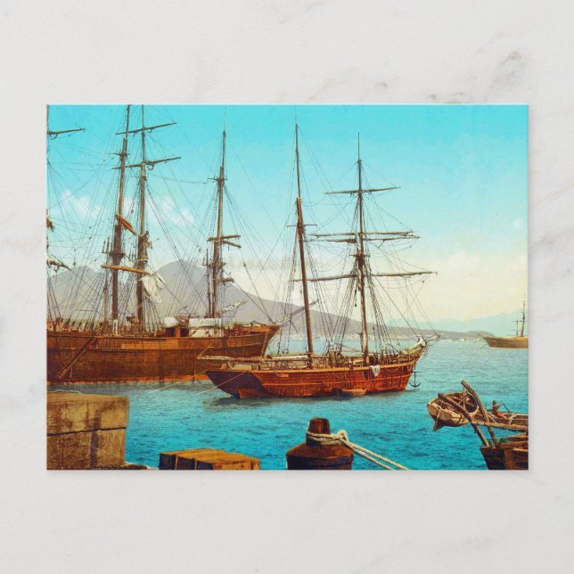 Italien 1800-tal i Neapel-hamn Vykort (Framsida)