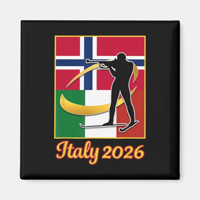Italien 2026-Norge och Italien Flagga-vinter Magnet (Framsidan)