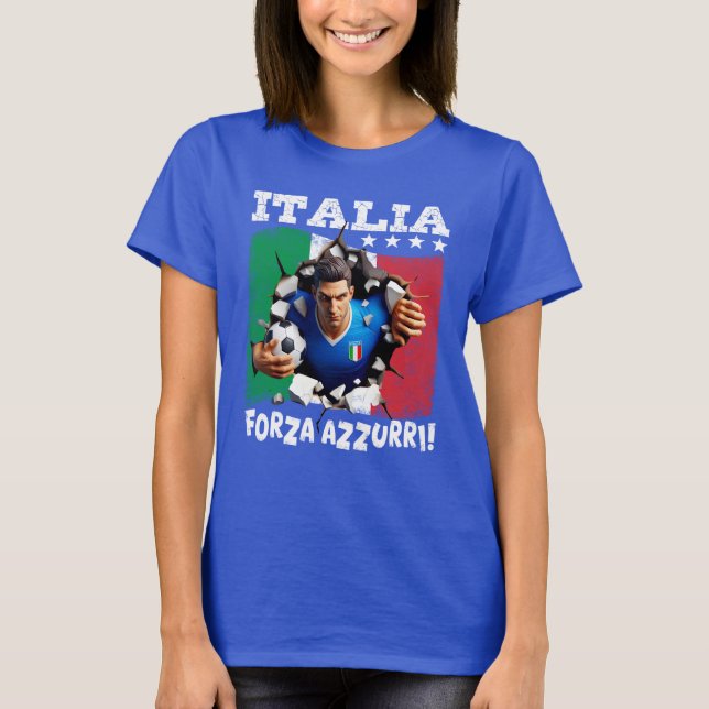Italien 3D Forza Azzurri  T Shirt (Framsida)