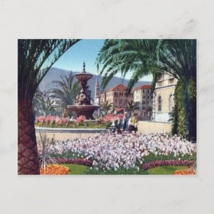 Italien, Alassio, Blommor runt fontän Vykort