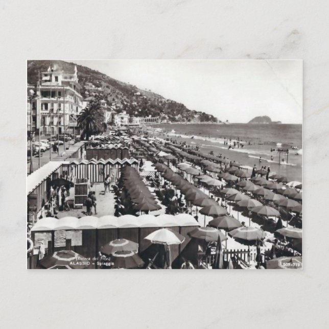Italien, Alassio, Umbrellas på stranden Vykort (Framsida)