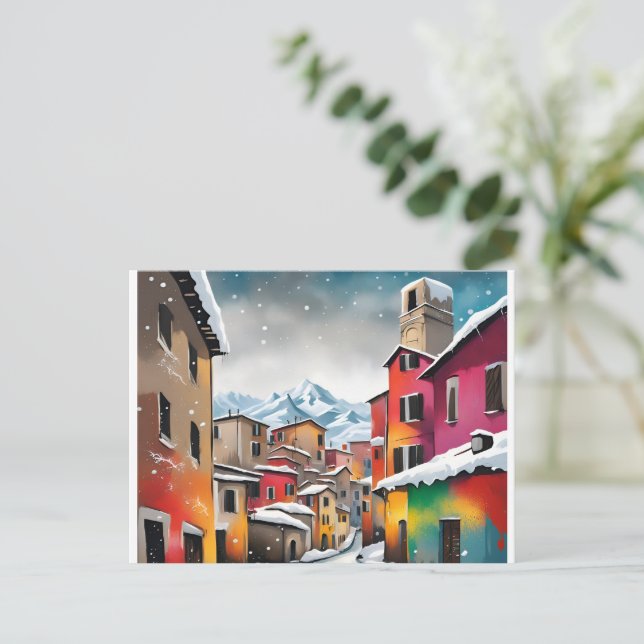 Italien, alpes, vinterjulkort 008 vykort (Stående Fram)