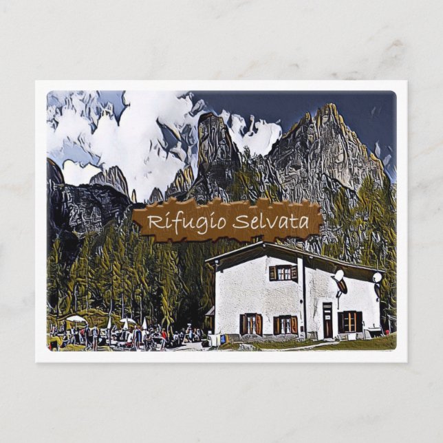 Italien - alpin hut Selvata - Dolomiti - vykort (Framsida)