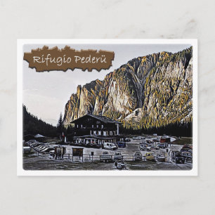 Italien - alpint hut Pederu - Dolomiti - Vykort