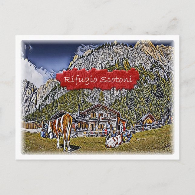 Italien - alpint hut Scotoni - Dolomiti - Vykort (Framsida)