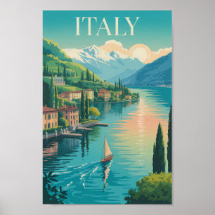 Italien Amalfi-kusten Illustration Resa Konst Vint Poster