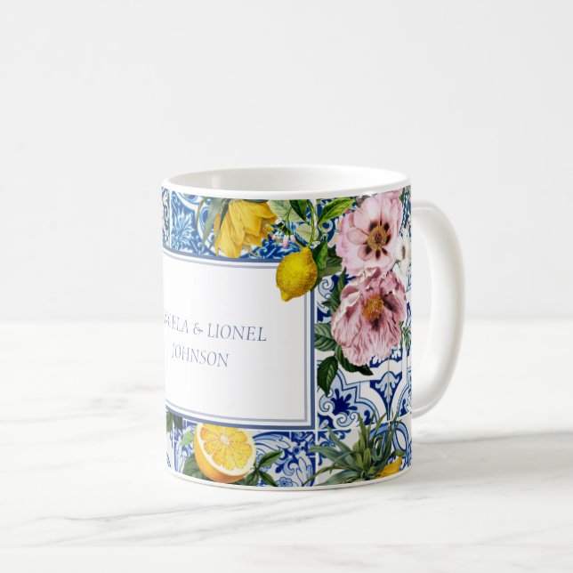 Italien Amalfi Kusten Lemon Tiles | Ditt namn Kaffemugg (Framsida höger)