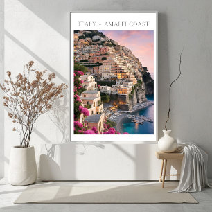 Italien Amalfi Kusten Positano Flowers Skriv ut Po Poster