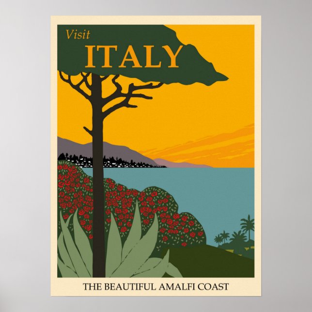 Italien Amalfi Kusten Vintage resor Poster (Framsidan)