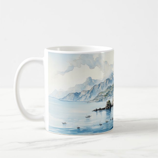 Italien Amalfi Kusten Watercolor Painting Kaffemugg (Vänster)