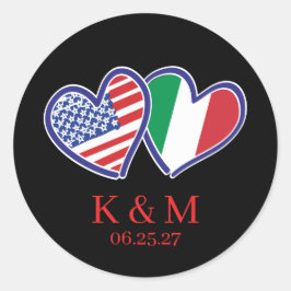 Italien-Amerikanska Hjärtflaggor Runt Klistermärke