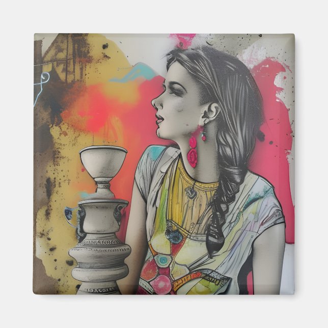 Italien Ancient Pompei Mode Woman Magnet (Framsidan)