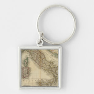 Italien Atlas Karta Fyrkantig Silverfärgad Nyckelring