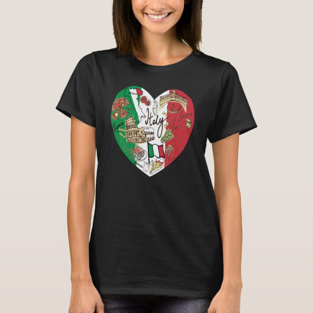 Italien av Ciao Italien Coola Graphic Flagga Heart T Shirt (Framsida)
