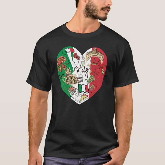 Italien av Ciao Italien Coola Graphic Flagga Heart T Shirt (Framsida)