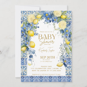 Italien Baby Shower på italienska Lemon Blue Tiles Inbjudningar