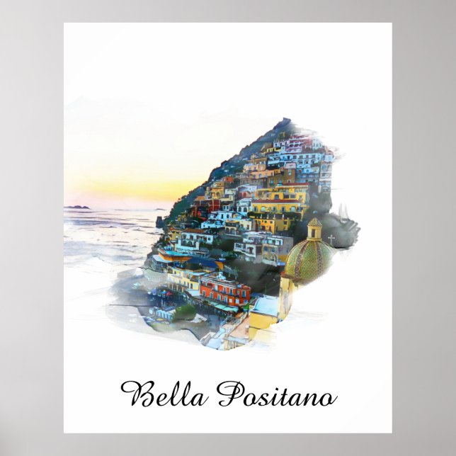 *~* Italien Bella Positano Italienska språket AP12 Poster (Framsidan)