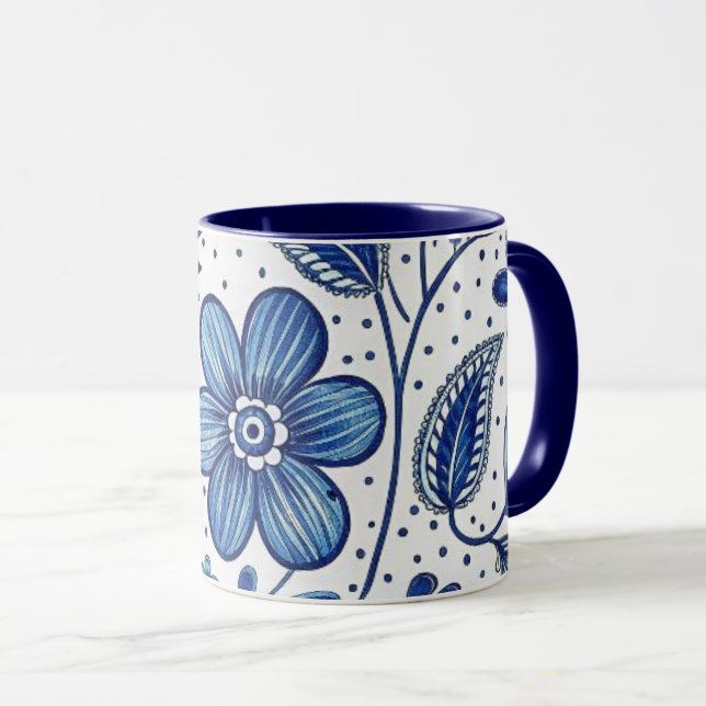 Italien  blå blommor Kaffe kopp (Framsida höger)