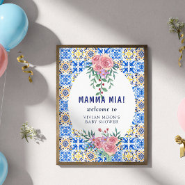 Italien Blå Kakel Mamma Mia Baby Shower Poster