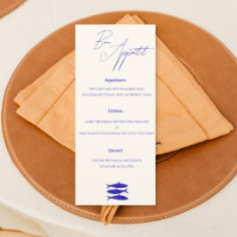 Italien Blue Fish Design Bröllop Menu Meny