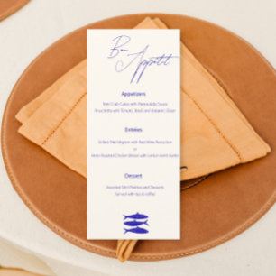 Italien Blue Fish Design Bröllop Menu Meny