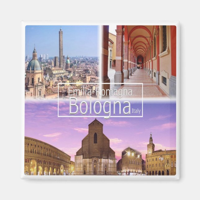 Italien BOLOGNA, Piazza Maggiore, Two Torn, Fridge Magnet (Framsidan)