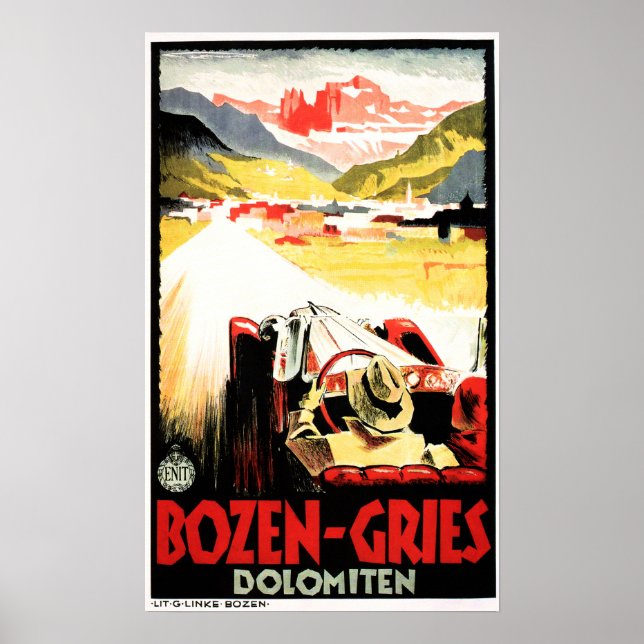 Italien BOZEN GRIES DOLOMITEN Vintage bil Tävla Poster (Framsidan)
