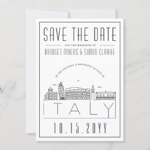 Italien Bröllop Stiliserad Skyline Spara datum Inbjudningar