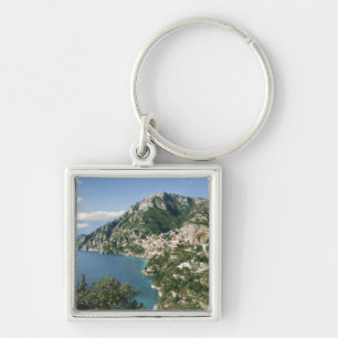 Italien, Campania, Sorrentinehalvön, Positano, Fyrkantig Silverfärgad Nyckelring