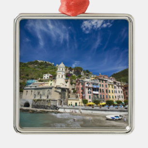 Italien, Cinque Terre, Vernazza, Hamn och kyrka 2 Julgransprydnad Metall