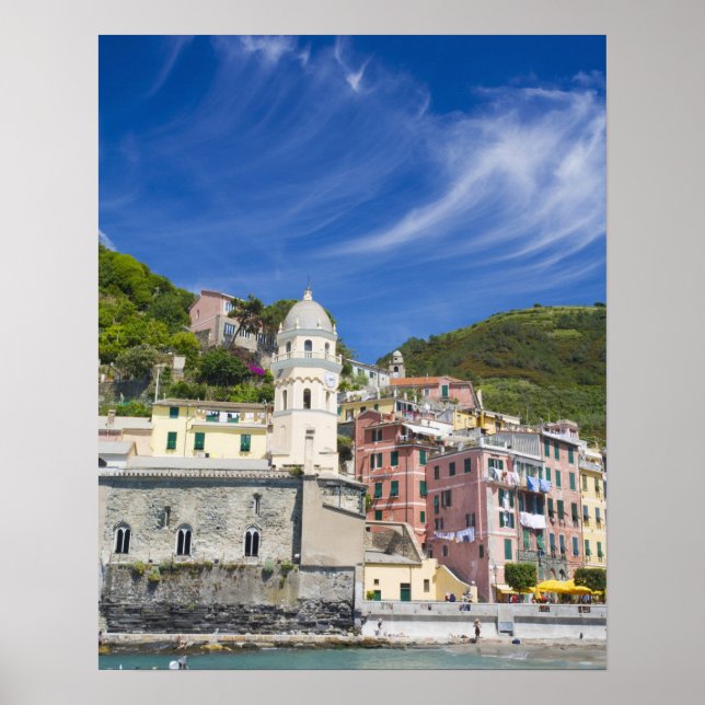 Italien, Cinque Terre, Vernazza, Harbour och Churc Poster (Framsidan)
