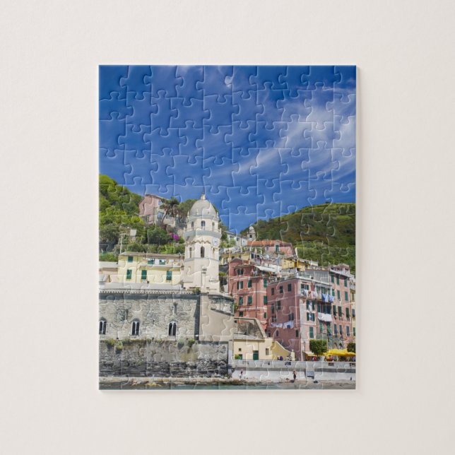 Italien, Cinque Terre, Vernazza, Harbour och Churc Pussel (Vertikal)