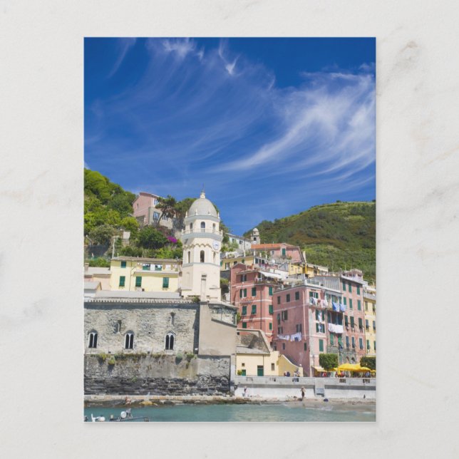 Italien, Cinque Terre, Vernazza, Harbour och Churc Vykort (Framsida)