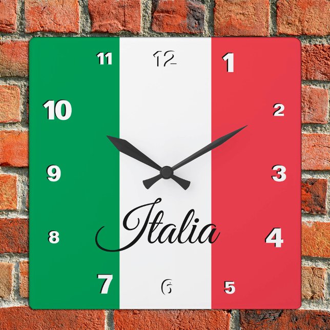 Italien Clock, patriotiskt hem, italiensk Flagga Fyrkantig Klocka (Skapare uppladdad)