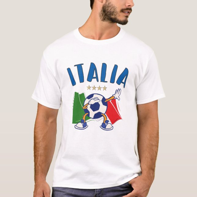 Italien Dabbing Soccer Ball Flagga 4 stjärnor T Shirt (Framsida)