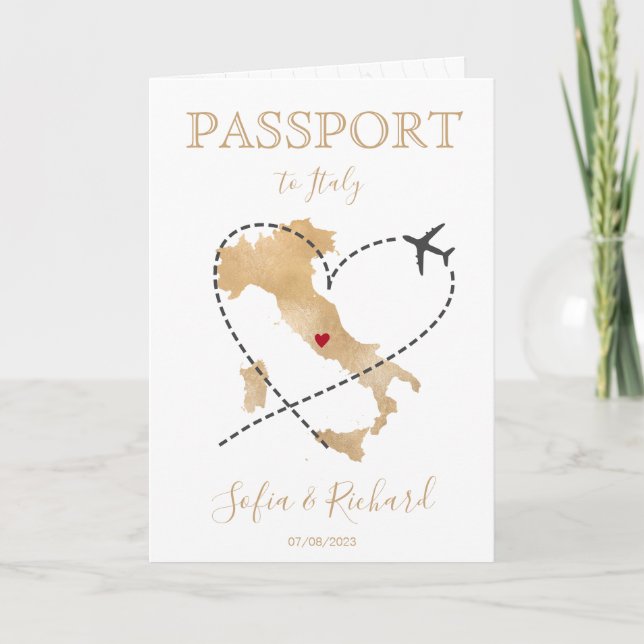 Italien Destinationsbröllop med passet Guld World  Inbjudan (Framsida)