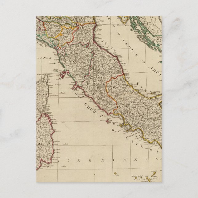 Italien färgad Atlas Karta Vykort (Framsida)
