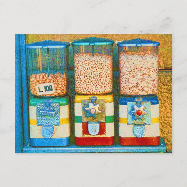 Italien Färgfulla 1950-talsdisketter för Retro Nöt Vykort (Framsida)