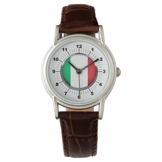Italien Flagga Classic Brown Leather Watch Armbandsur (Framsida)