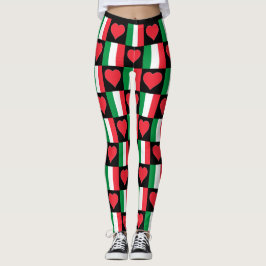 Italien Flagga Heart Mönster Cute Patriotic Italy Leggings